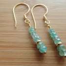 Zambian Emerald gold vermeil bead bar drop earrings, May birthstone