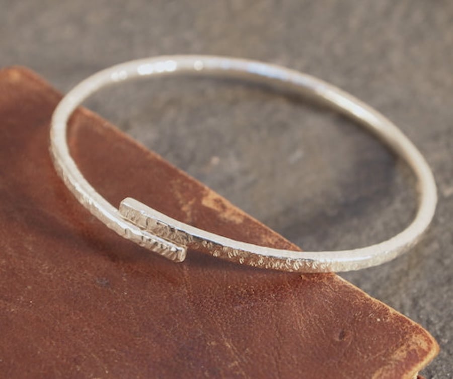 silver forged bangle, hallmarked