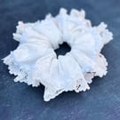 Vintage Lace Scrunchie - White Pompoms