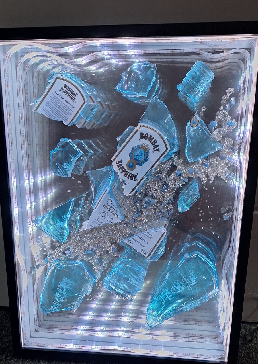 Bombay Sapphire Smashed Gin Bottle Infinity Box Frame