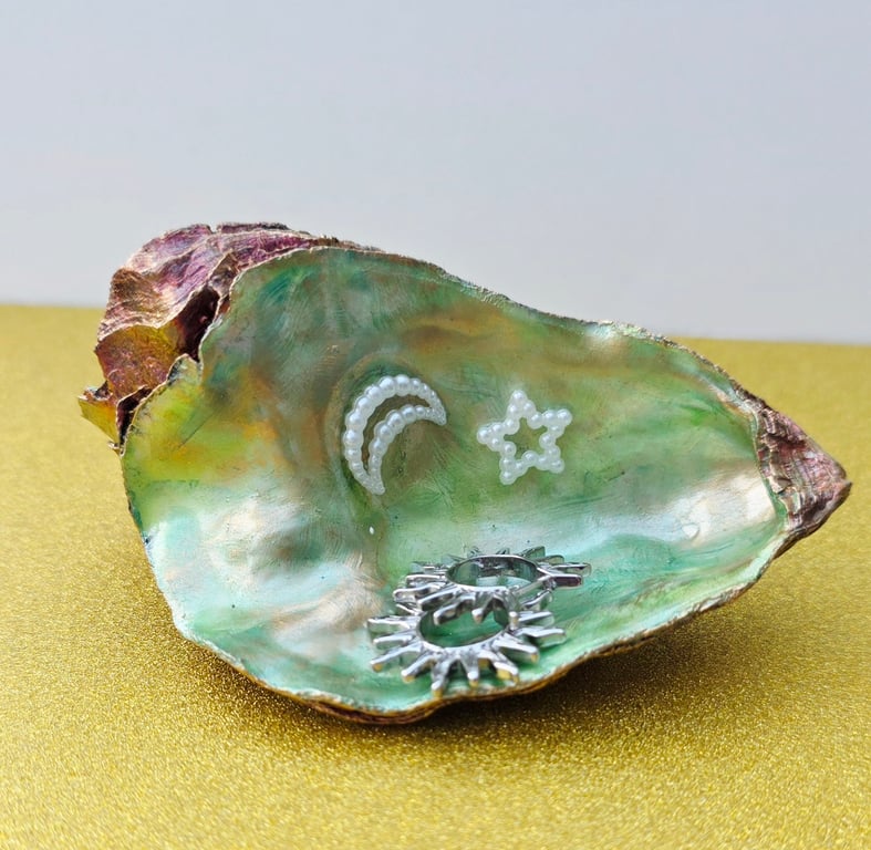 Hand Decorated Oyster Shell Trinket Dish
