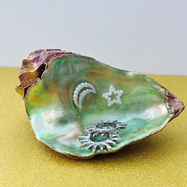 Hand Decorated Oyster Shell Trinket Dish
