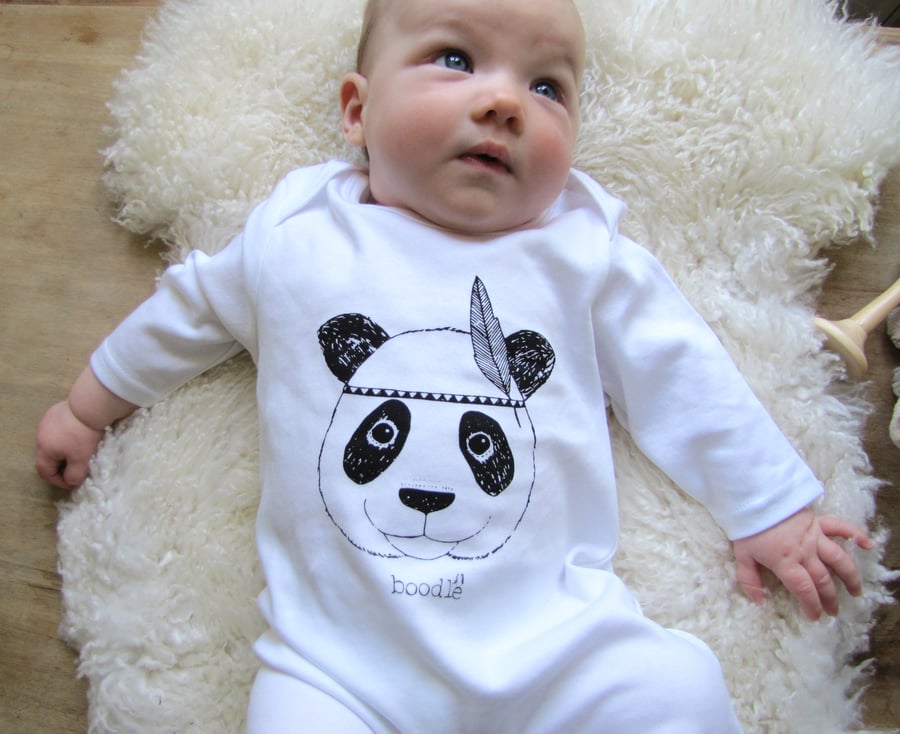 Organic Panda long sleeved baby grow