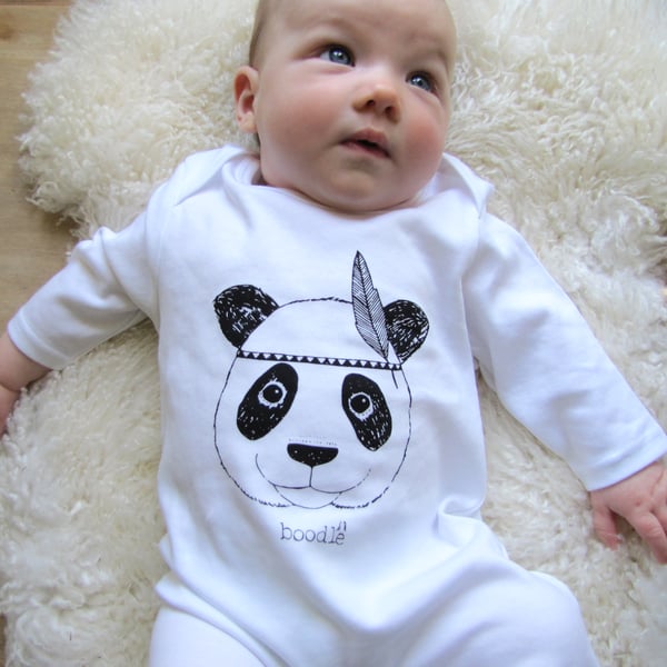 Organic Panda long sleeved baby grow