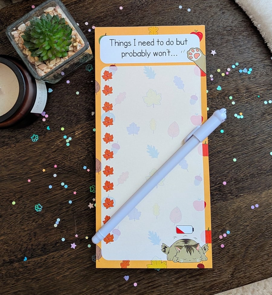 Autumnal Funny Cat To-Do List Notepad - Magnetic Stationery planner