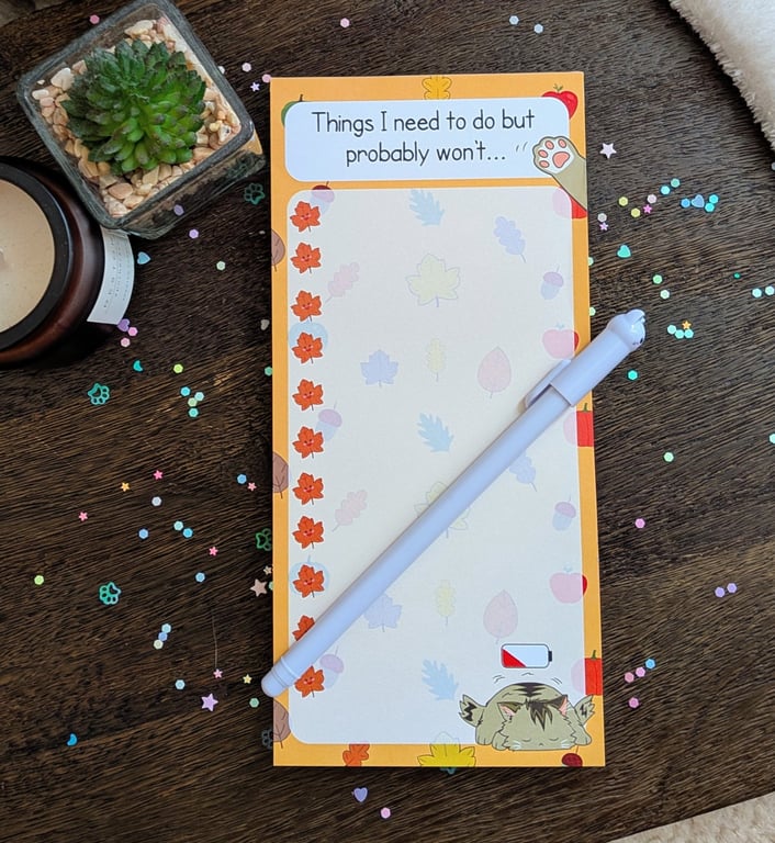 Autumnal Funny Cat To-Do List Notepad - Magnetic Stationery planner