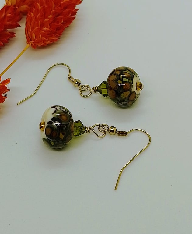 Lampwork Glass Bead Earrings, Gold Filled Earwires