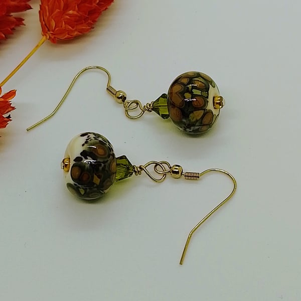 Lampwork Glass Bead Earrings, Gold Filled Earwires