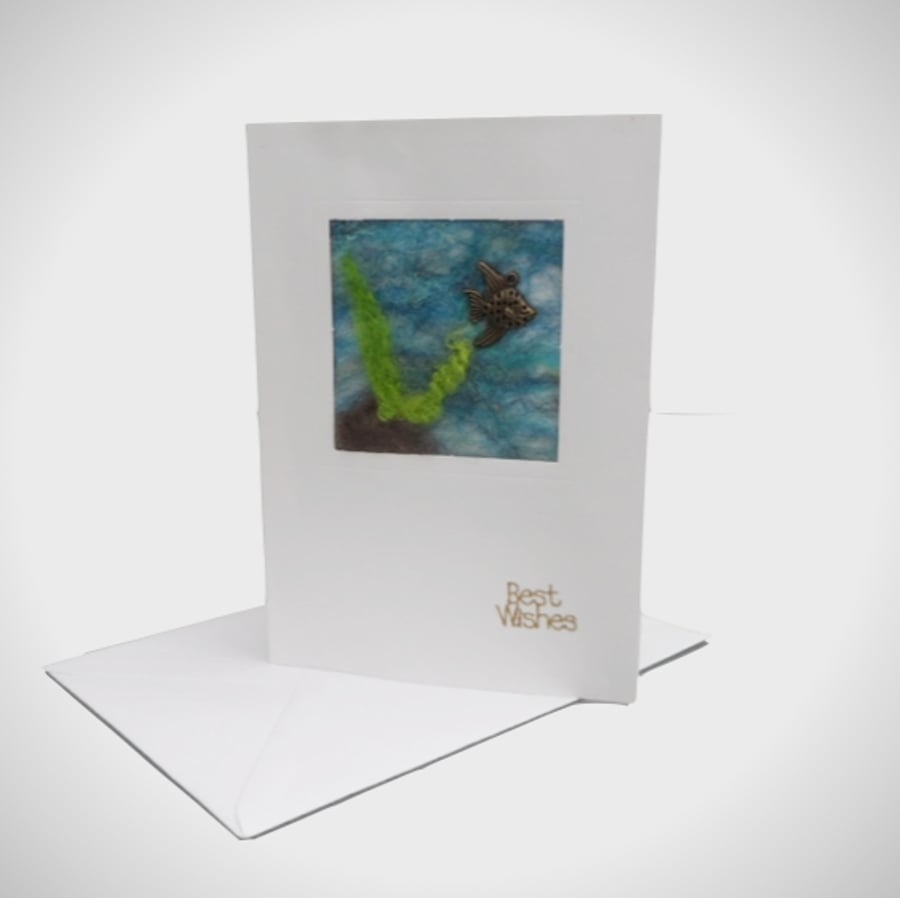 Angel fish greetings card, notelet with nuno felted insert