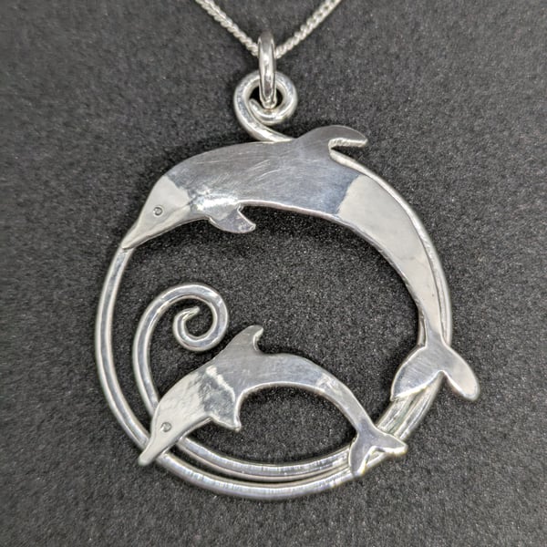 Dolphin necklace, Sterling silver dolphin pendant, Sea theme jewellery