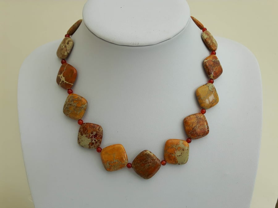 Autumn Colours Gemstone Necklace with Jasper, Carnelian and Sterling Silver 