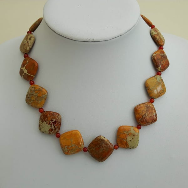 Autumn Colours Gemstone Necklace with Jasper, Carnelian and Sterling Silver 