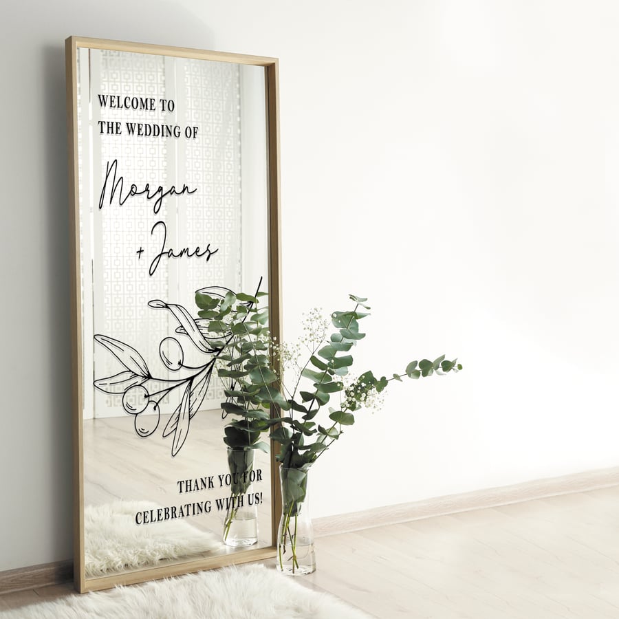 Olive Branch - Wedding Sticker: Personalised Decal Wedding Sign Or Mirror