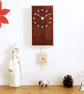 Rectangular Pendulum Wall Clock in burr madrone and sycamore with inlaid dots. - Image 1