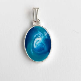 Small Oval Pendant With Blue, Green & White Swirls