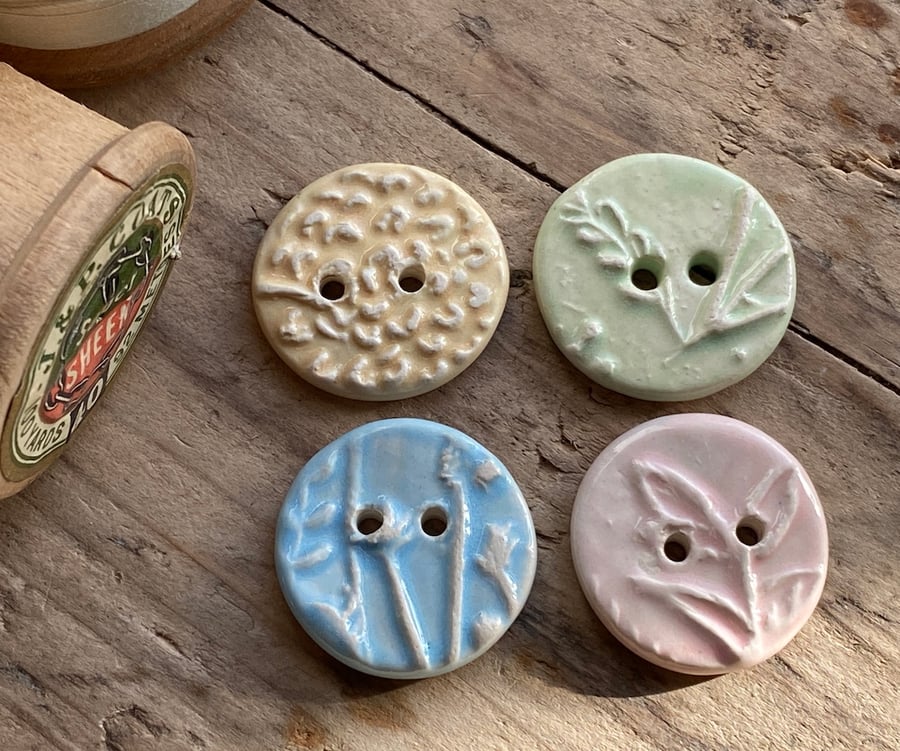 Handmade Set of Four Ceramic Pastel Buttons Set 3