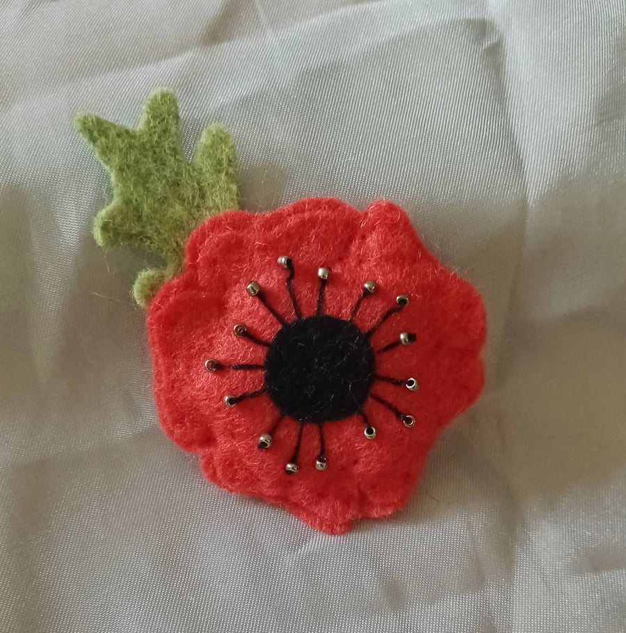 Handmade Felt Poppy Brooch