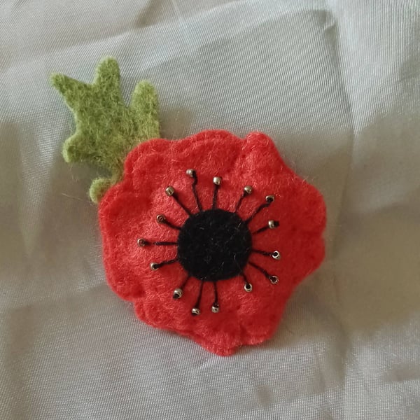 Handmade Felt Poppy Brooch