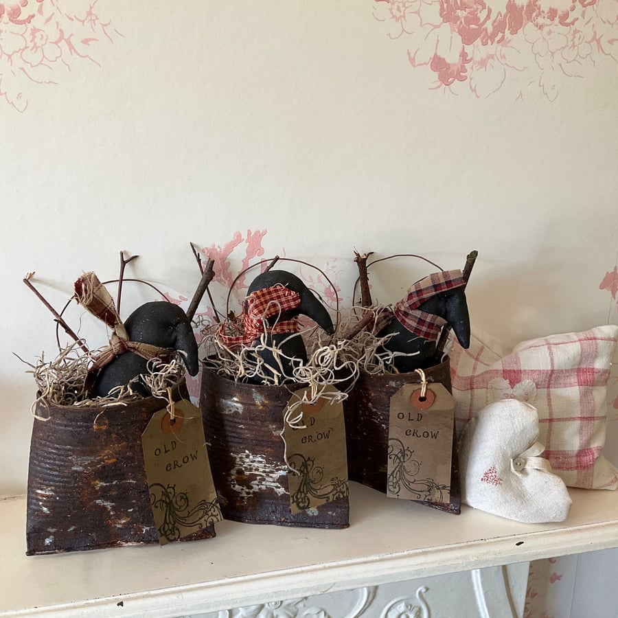 Primitive old crow in a rusty tin can - Special Price