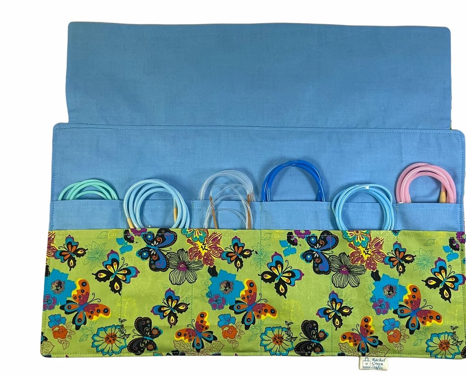 Fixed Circular knitting needle case with butterflies, wallet, sock needles pouch