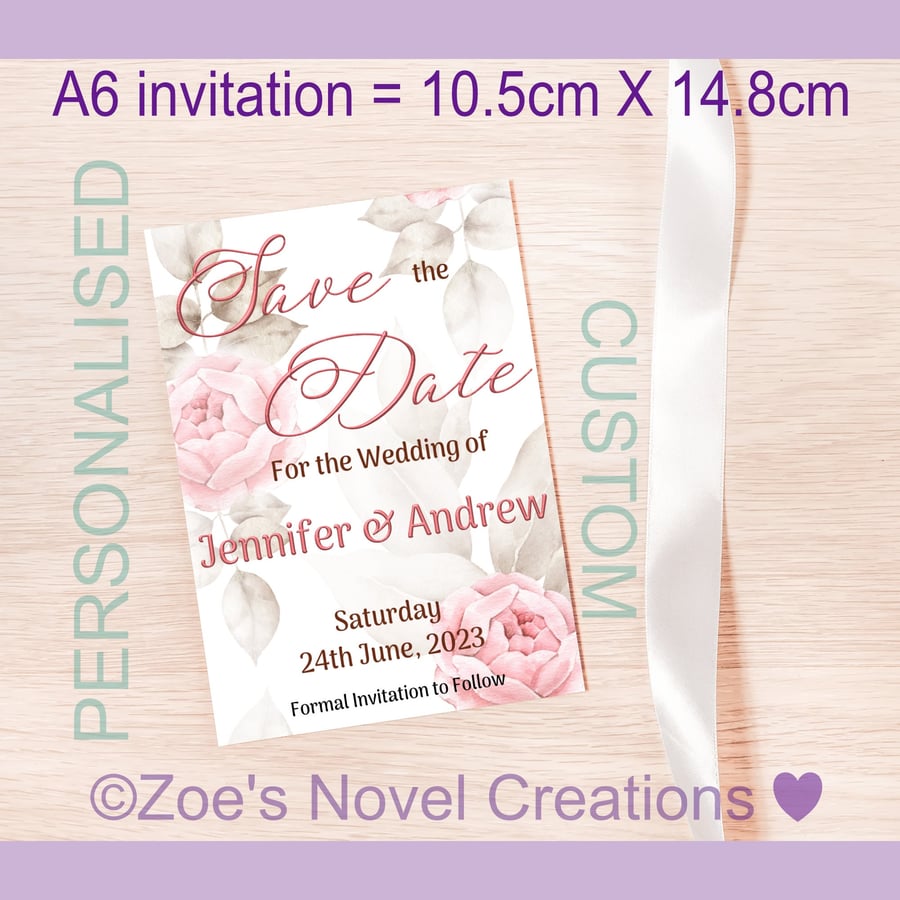 Save the Date Wedding Invitation Card (flat A6 card)