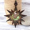 Sage green moongazing hare hanging star. Pyrography personalised decoration.