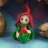 Tiny Festive Gnome 'Noella' with Sprout OOAK Sculpt by Ann Galvin