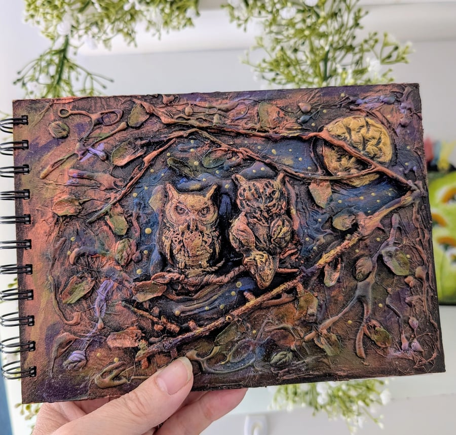 Handcrafted Altered Sketchbook (Watching the Moon) OOAK