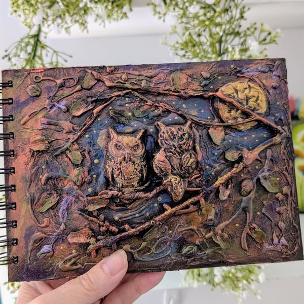Handcrafted Altered Sketchbook (Watching the Moon) OOAK