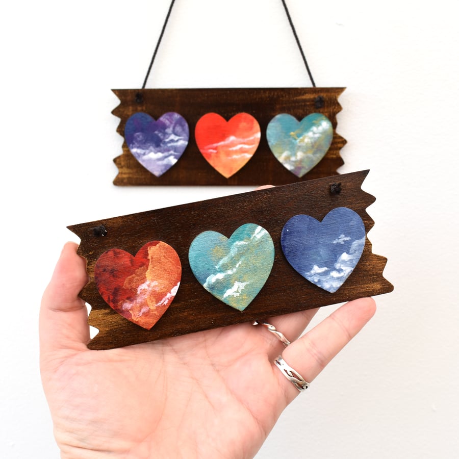 My heart is in the clouds. Hand painted mini plaque. Sunset, sunrise theme.