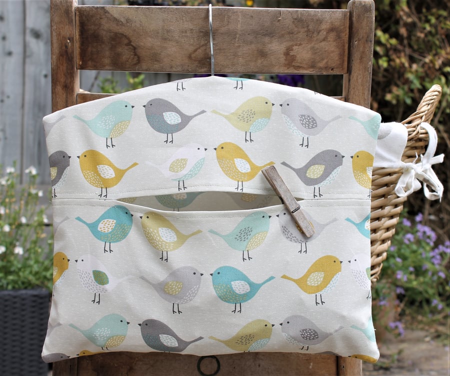 Multicoloured Scandi Bird Print Peg Bag