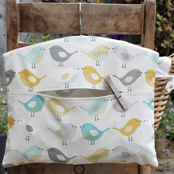 Multicoloured Scandi Bird Print Peg Bag