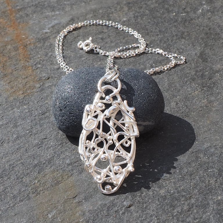 Fused silver pendant necklace, recycled silver, eco jewellery