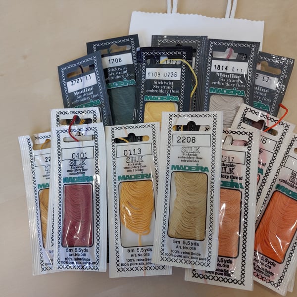Grab Bag of 16 Embroidery Threads Various Colours