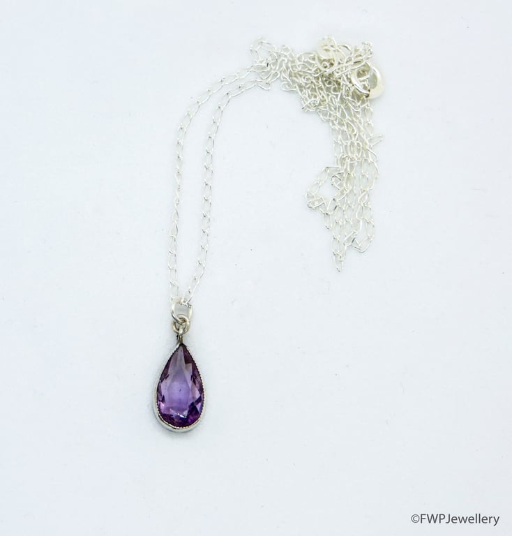 Facetted Antique Amethyst in Silver on Silver Chain