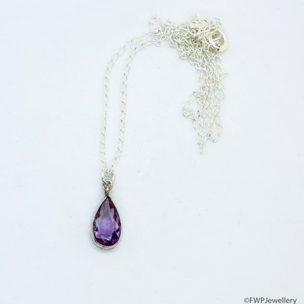 Facetted Antique Amethyst in Silver on Silver Chain