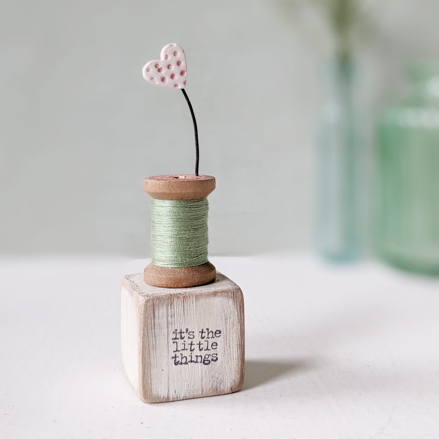Clay Heart on a Teeny Bobbin 'It's the little things'