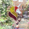 Stained Glass Unicorn Suncatcher - Handmade Decoration - Red Yellow Orange