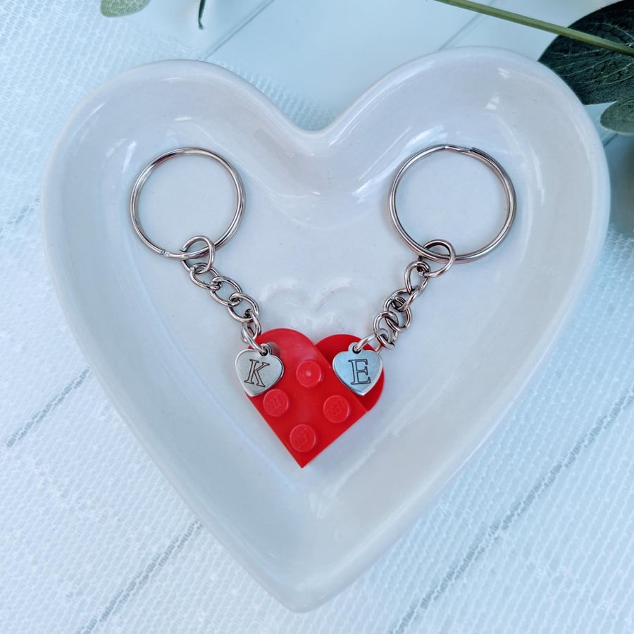 Personalised Lego Heart Keyring, Initial Heart Keychain 
