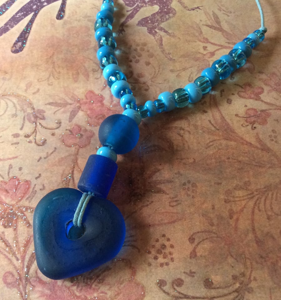 Chunky Glass Bead Heart Necklace