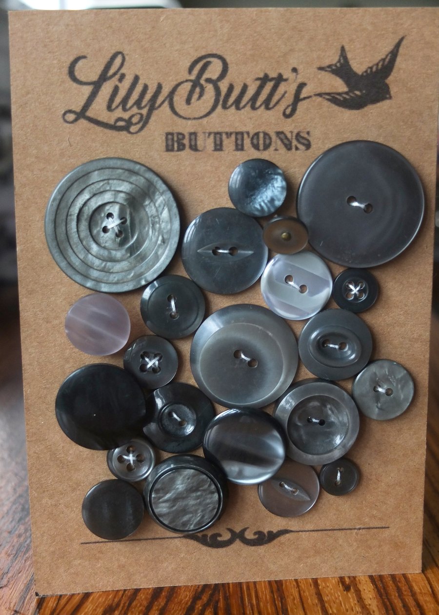 22 Vintage Grey Mixed Buttons