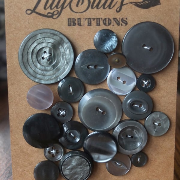 22 Vintage Grey Mixed Buttons