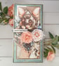 Handmade Fairy Birthday Card (121) Luxury 3D Floral Card in Light Blue & Gold.