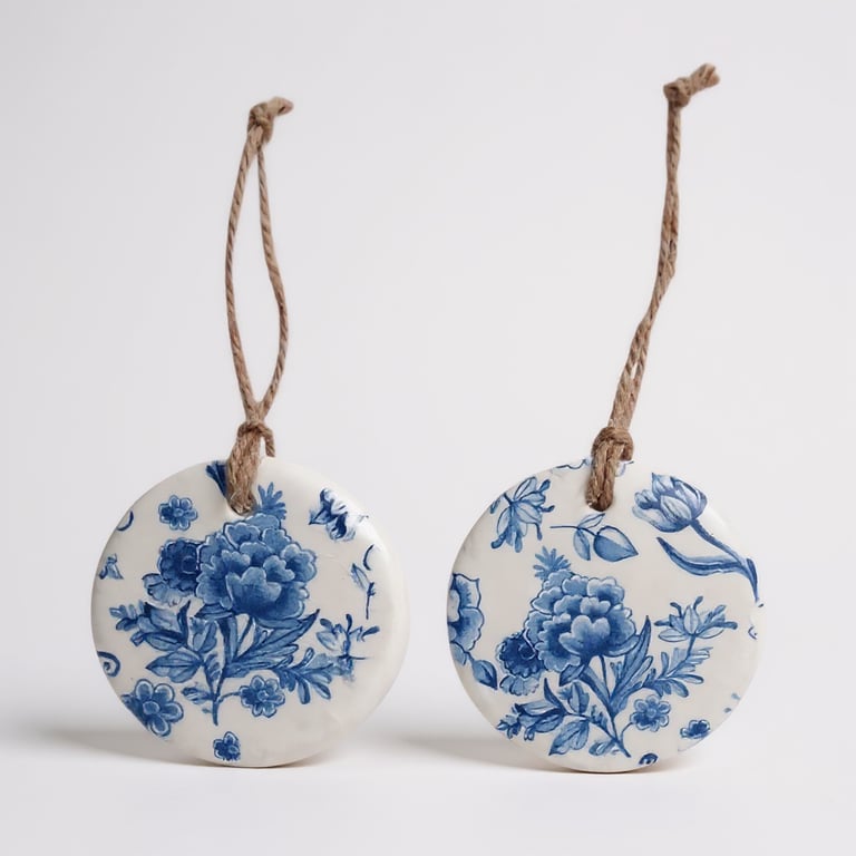 Blue Delftware Style Round Clay Hanging Aromatherapy Diffuser