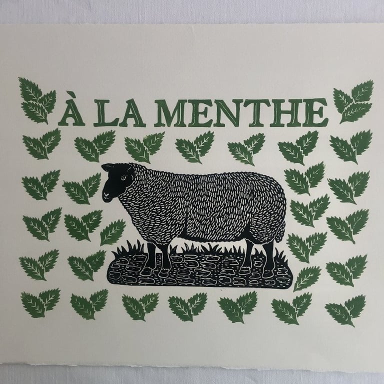 A LA MENTHE - hand made lino print