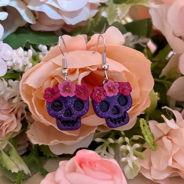 Dark Romance Purple Skull Earrings