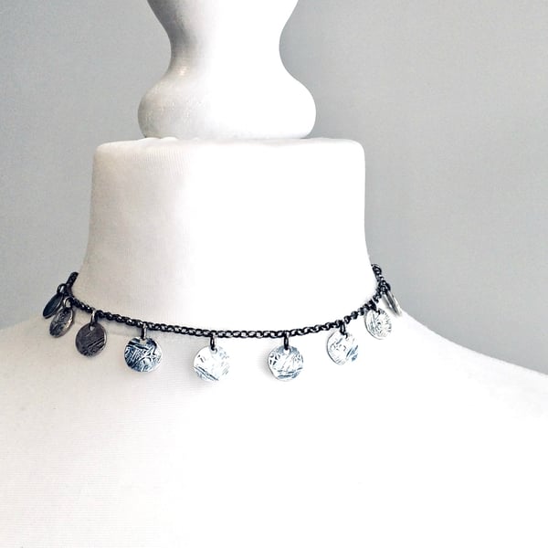 Choker Necklace - textured Silver - Sterling Silver - Handmade in UK - unique