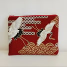 Elegant Japanese Crane Embroidered Zipper Flat Pouch