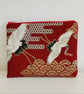 Elegant Japanese Crane Embroidered Zipper Flat Pouch