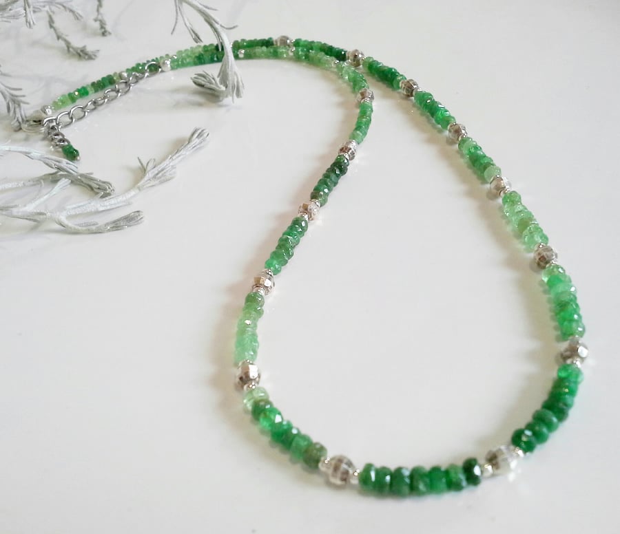 Faceted Shaded Emerald Sterling Silver Necklace 